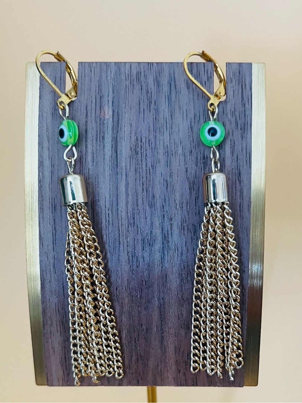 Lime Green evil eyes earrings gold plated chin design